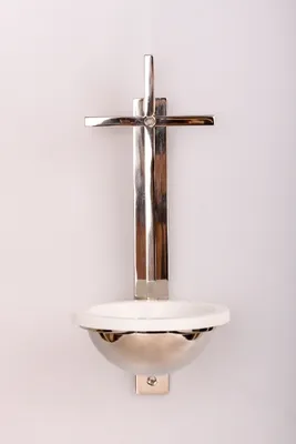 Produktbild von Großes Weihwasserbecken Messing Silber Höhe 31 cm