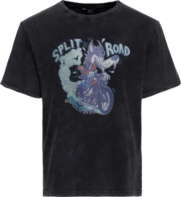 Produktbild von KING KEROSIN Print T-Shirt Acid Washed Split Road Schwarz Xxl