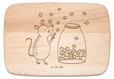 Produktbild von Mr. & Mrs. Panda Schneidebrett Maus Sterne - Transparent - Geschenk, Küchenbrett, Träume, Frühstücksbrett, Schwangerschaft, Holzbrett, Frühstücksbrettchen, Geburt