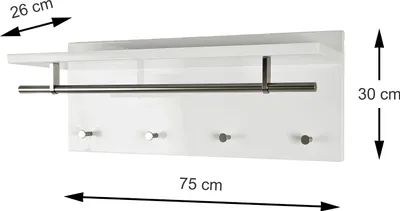Produktbild von HAKU Wandgarderobe edelstahloptik, weiß - MDF, B/H/T: 75x30x26 cm