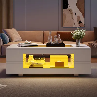 Image de Table basse LED blanche avecvia une application Bluetooth, table basse, table de salon, table de séjour, idéale pour les fêtes, le bureau ou le salon