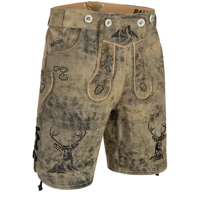 Immagine prodotto di Pantaloni corti in pelle tradizionale da uomo PAULGOS - HK4 ANTIK - vera pelle - disponibili in 3 colori - misura 44 - 60