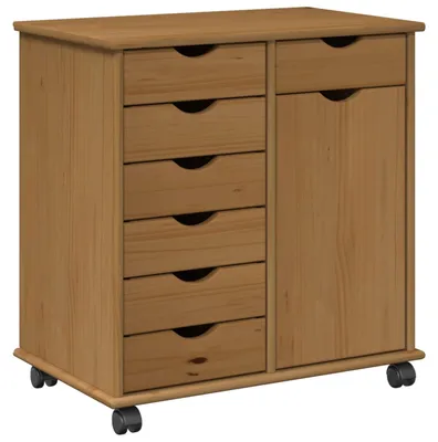 Zdjęcie produktu dla vidaXL Szafka na kółkach w kolorze miodowym 63,5 x 39 x 65,5 cm Lite drewno sosnowe