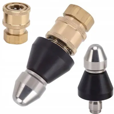 Image de Buse JetClear Fix 7X – Buse de nettoyage de canalisations 1/4" non rotative | 7 orifices de sortie (6 à l'arrière, 1 à l'avant) | Acier et laiton