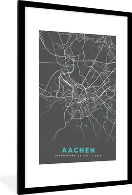 Produktbild von MuchoWow® Gerahmtes Poster Stadtplan - Aachen - Deutschland - Karte 60x90 cm - Poster mit Schwarzem Bilderrahmen Wandposter Rahmen Foto Bilder - Dekoration - Wandposter Wohnzimmer - Hochwertig