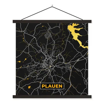 Produktbild von MuchoWow® Textilposter Deutschland - Schwarz und Gold - Plauen - Stadtplan - Karte 60x60 cm mit schwarzem Rahmen - Posteraufhänger