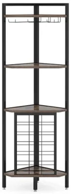 Image de Étagère pour bouteilles et bar - Étagère d'angle avec supports en verre - Quatre étagères - Bois - 40 x 40 x 160 cm - Noir