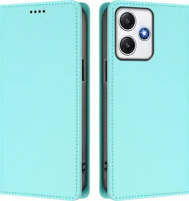 Obrázek produktu pro Kožené pouzdro pro Xiaomi Poco M6 Pro 5G/Redmi 12 4G/5G, magnetické flipové pouzdro zPolyuretankůže se stojánkem Mátově zelená