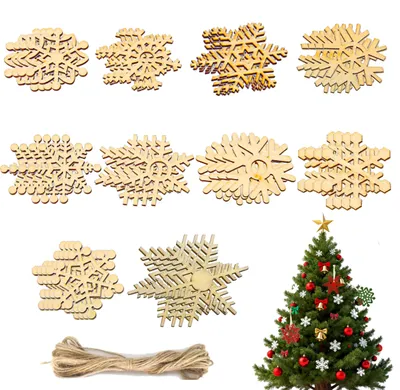 Produktbild von Holz Schneeflocken Dekoration, 40 Stück, 5 cm, weiß, für Weihnachtsbaum