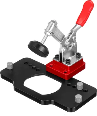 A jig for drilling holes for hinges.