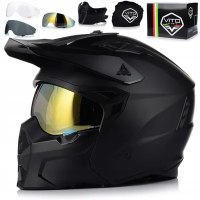 Obrázok produktu pre Motocyklová prilba Vito Predator 4v1 s odnímateľnou bradou a slnečnou clonou | Sklopná prilba, celoobličajová prilba | Matná čierna | Veľkosť M (57-58 cm)