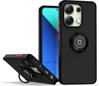 Image de Étui pour Xiaomi Redmi Note 13 4G étui en TPU translucide mat avec porte-anneau et support Noir Rouge