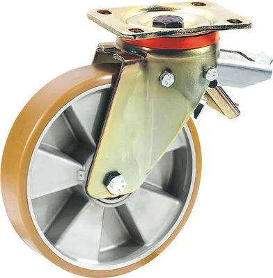 Produktbild von DÖRNER + HELMER Lenkrolle Polyurethan Alu-Guss-Felge 100 mm 250 kg Feststeller