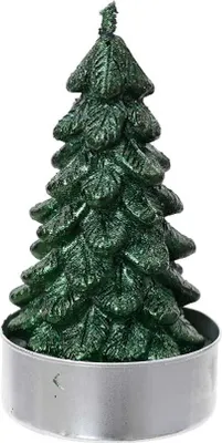 Produktbild von Teelichter Kerzen Paraffin 7cm Tannenbaum Form 4er Set Piniengrün