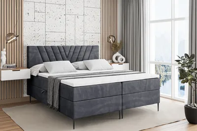 Produktbild von ALTDECOR  Boxspringbett mit Schwarz Füßen, Matratze und Lattenrost, Boxbett, Topper, Polsterbett mit Bettkasten, Bett mit Stauraum H3-Matratze, Doppelbett - ERNINA-FC- 160x200 - Dunkelgrau Samt