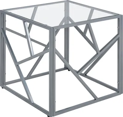 Obrázek produktu pro BELIANI Průhledný skleněný stolek na kostky, stříbrný kovový rám, kostka 50 x 50 cm Glam Modern