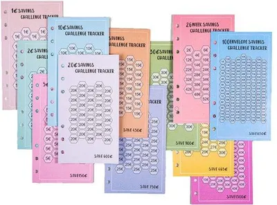 Produktbild von Sparplaner Set 48teilig, 12 Herausforderungen, 1-30€, 26 Wochen