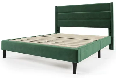 Imagen del producto de Cama tapizada - Estructura de cama con cabecero y patas - Cama de matrimonio - 140 x 200 cm - Terciopelo verde