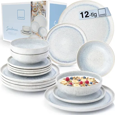 Produktbild von SÄNGER Steingut Geschirrset Santorini, Tafelservice 12 teilig für 4 Personen