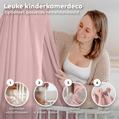 Productafbeelding van Babybedhemel poederroze, zonder hemelstang - bedhemel van mousseline