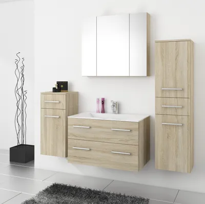 Produktbild von TOP Badmöbel / Badezimmer Regina 5tlg. Set in Sonoma Eiche mit 80 cm Waschtisch