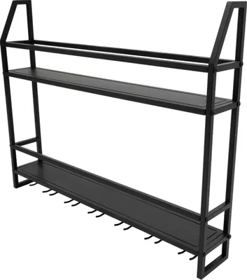 Image de Support mural pour le vin, supporte 12 bouteilles, 7 verres de rangement, noir