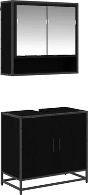 Produktbild von vidaXL Badezimmermöbel-Set 2 stk. Schwarz Eichen-Optik 65 x 33 x 60 cm