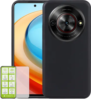 Immagine prodotto di Per ZTE Blade A75 5G Custodia protettiva in silicone TPU nera + pellicola in vetro temperato H9