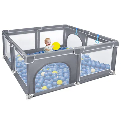 Image de JOIEYOU Parc pour bébé Parc pour bébé 180x200cm en toile Oxford avec filet respirant et porte zippée Grande barrière de sécurité portable pour enfants