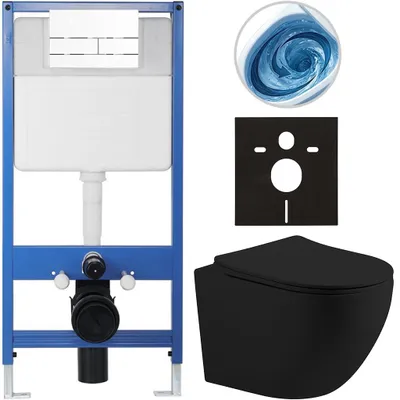 Produktbild von CERANO – Komplettes, wandhängendes WC-Set Lite/Cesso – Schwarz, matt – WC-Spültaste Line, weiß – Vorwandinstallation – 49 x 36 cm