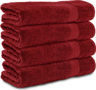 Produktbild von Komfortec 4er Duschtücher 70x140 cm Set aus 100% Baumwolle, 470g/m², Frottee, Weich, Aurorarot