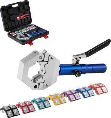 Obrázek produktu pro VEVOR Hydraulické lisovací kleště, hydraulické krimpovací kleště, sada lisovacích kleští pro hadice klimatizace se 7 nasazovacími nástavci, krimpovací nástroj pro hadice pro opravy automobilů a klimatizací – včetně kufříku