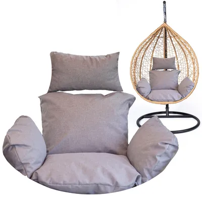 Produktbild von Hängesessel Kissen, Polster für Polyrattan / Rattan Hängeschaukel, Hängekorb, Schaukel Korb, Nur Kissen, Rückenkissen  - hellgrau