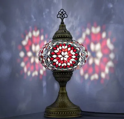 Produktbild von Mosaiklampe, handgemacht, Nachtlampe, türkisch, arabisch, orientalisch, Tiffany, marokkanische dekorative Tischlampen für Schlafzimmer, Schreibtisch, Wohnzimmer und perfektes Geschenk für besondere Tage – Rot