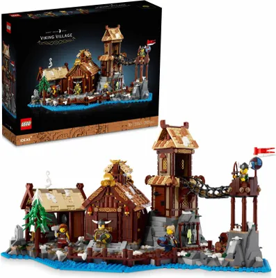 Produktbild von LEGO 21343 Ideas Wikingerdorf Modellbausatz für Erwachsene, großes Set mit Langhaus, mittelalterlicher Schmiede und Wachturm, Geschenkidee für Geschichtsfans, Männer, Frauen, Sie und Ihn