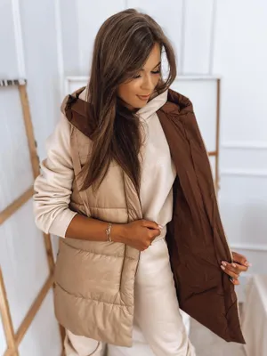 Immagine prodotto di Dstreet Gilet lungo trapuntato da donna con cappuccio Thrones camel L