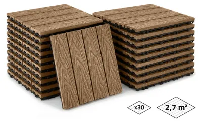 Produktbild von Set mit 30 JURA Teak-Verbund-Terrassenfliesen, 30 x 30 cm
