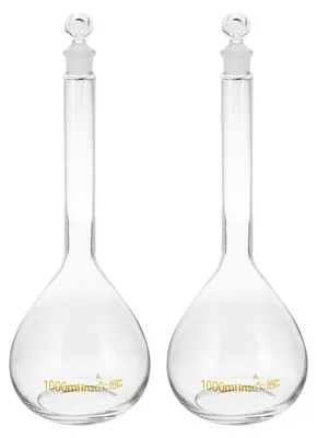 Maßkolben 1000 ml, 2 Stück, Borosilikatglas 3.3, transparent