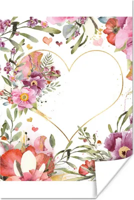 Produktbild von MuchoWow® Poster Blumen - Herz - Aquarell 20x30 cm - Papierdruck