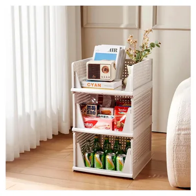 Produktbild von 5-teiliges Set stapelbare Schubladenboxen in Weiß, Organizer für den Kleiderschrank, faltbare Aufbewahrungsboxen, Kunststofflagerbehälter 42 x 33 x 25 cm