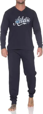 Produktbild von Normann Herren langarm Schlafanzug mit Bündchen Pyjama mit Frontprint in toller Optik ; navy , 52