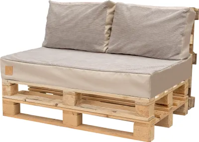 Obrázok produktu pre Vankúš z palety 120 x 80 Vodotesné europalety Vankúš na sedenie EÚ Paletová pohovka kompletná pozostáva z 3 častí vo farbe: manšestrová béžová