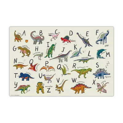 Produktbild von Schreibtischunterlage für Kinder - abwaschbar – Dino ABC / Alphabet – aus premium Vinyl – 60 x 40 cm – Hergestellt in Deutschland - Jungs & Mädchen
