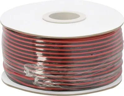 Produktbild von Lautsprecherkabel - 2×0,75 mm² - 100 % sauerstofffreies Kupfer (OFC) - verdrillte Adern - rot/schwarzer PVC-Mantel - Außendurchmesser 5 × 2,1 mm - 100 m Papierrolle - Ideal für hohe Klangqualität und minimalen Signalverlust [20083]