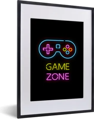 Produktbild von MuchoWow® Gerahmtes Poster Controller - Spiel - Neon - Schwarz - Zitate - Spielzone 30x40 cm - Poster mit Schwarzem Bilderrahmen Wandposter Rahmen Foto Bilder - Wandposter Schlafzimmer