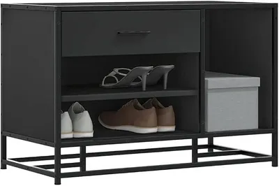 Imagen del producto de Zapatero con estructura de madera y metal, de 80x40x53,5 cm, un banco de asiento resistente con espacio de almacenamiento y acolchado, ideal para pasillos, recibidores, vestíbulos y zonas de entrada