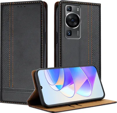 Produktbild von Handyhülle für Huawei P60 / P60 Pro Leder Flip Klappbare Schutzhülle mit Standfunktion Schwarz