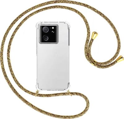 Produktbild von Handykette Backcover-Schutzhülle mit Band (Metall goldfarben) für Xiaomi 13T Pro (6.73'') - braun+beige
