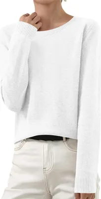 Image de ASKSA Pull en tricot femme Elégant Pull en tricot uni Duenne Pull d'hiver en tricot fin Stretch Chaud Pull en laine Basic Pull col rond,Blanc,S
