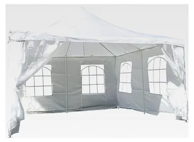 Produktbild von Nexos Festzelt Partyzelt Pavillon 4 x 4 m weiß mit Seitenteilen für Garten Terrasse Feier Markt als Unterstand wasserdicht PE Dach 250 g/m² beschichtete Stahlrohre